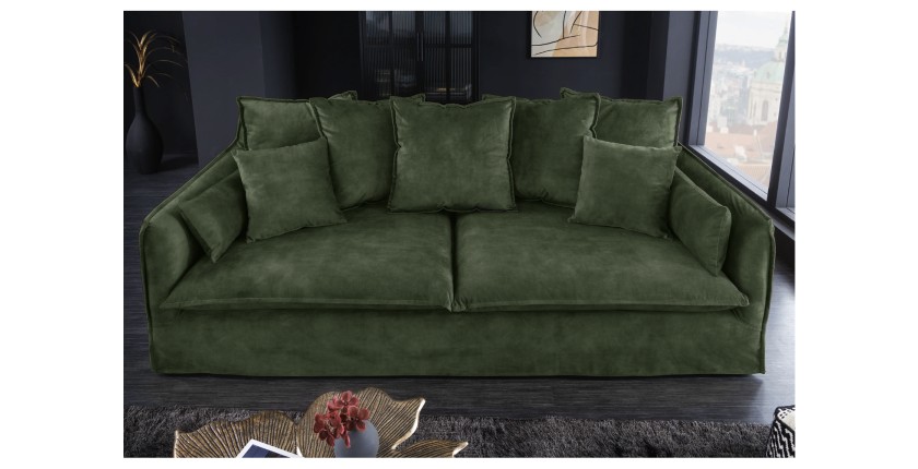 Canapé droit KALIA velours vert vu de face
