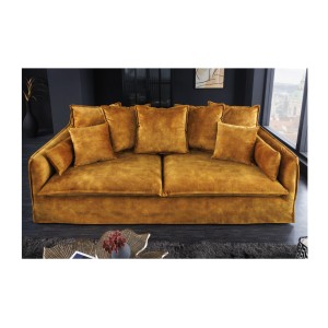 Canapé droit KALIA en velours jaune moutarde vu de face