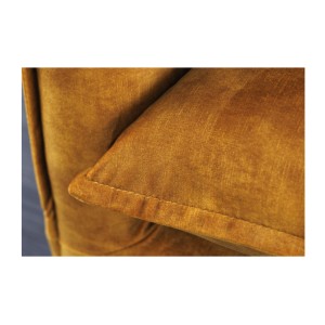 Zoom sur l'assise du canapé droit KALIA en velours jaune moutarde