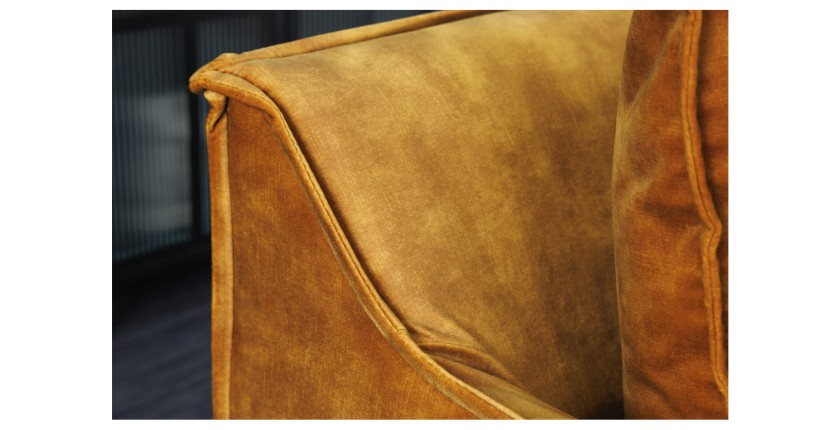Zoom sur la structure du canapé droit KALIA en velours jaune moutarde
