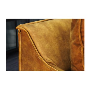 Zoom sur la structure du canapé droit KALIA en velours jaune moutarde