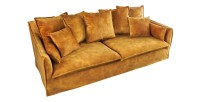 Canapé droit KALIA en velours jaune moutarde