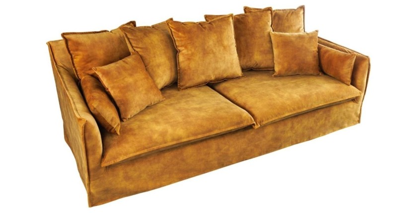 Canapé droit KALIA en velours jaune moutarde