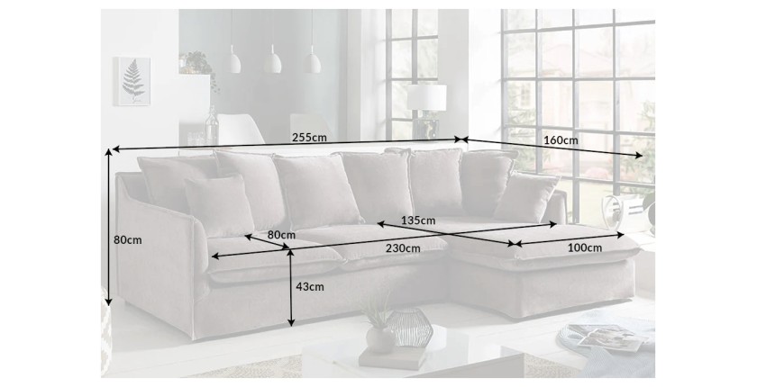 Dimensions canapé d'angle KALIA en velours taupe