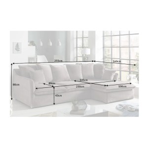 Dimensions canapé d'angle KALIA en velours taupe