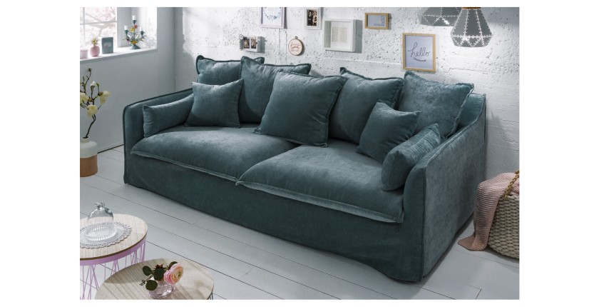 Canapé droit KALIA bleu canard vu de côté