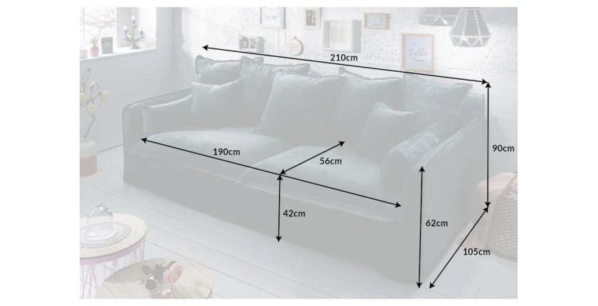 Dimensions du canapé droit KALIA bleu canard