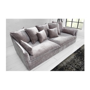 Canapé droit KALIA en velours taupe vu de côté