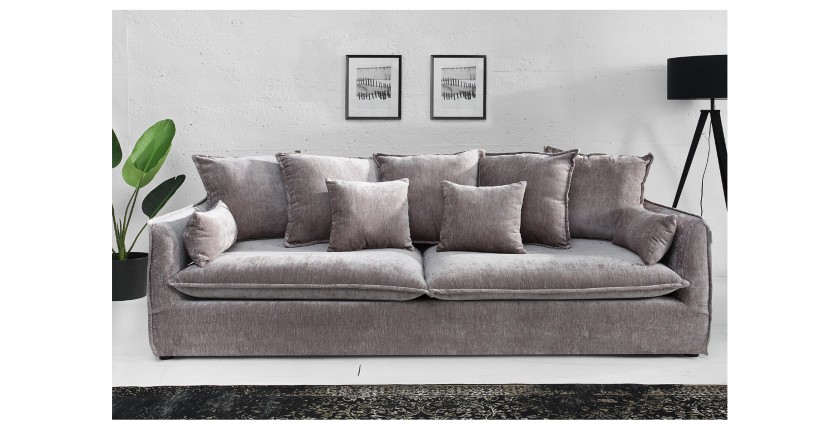 Canapé droit KALIA en velours taupe vu de face