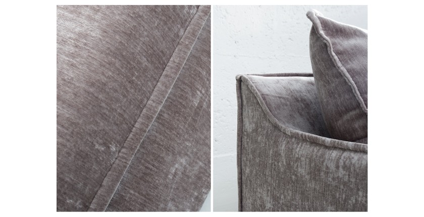 Zoom sur les détails du canapé droit KALIA en velours taupe