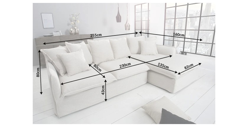 Dimensions canapé d'angle KALIA blanc