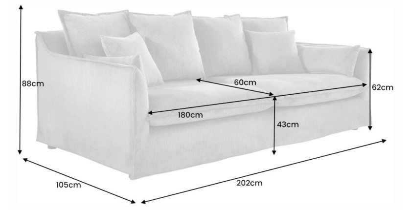 Dimensions du canapé droit 3 places HEAVEN blanc