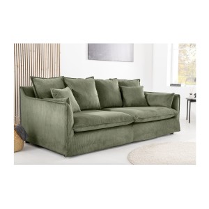 Canapé droit KALIA en tissu côtelé vert mis en situation