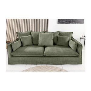 Canapé droit KALIA en tissu côtelé vert vu de face