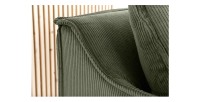 Zoom sur l'angle du canapé droit KALIA en tissu côtelé vert