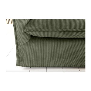 Zoom sur le bas du canapé droit KALIA en tissu côtelé vert