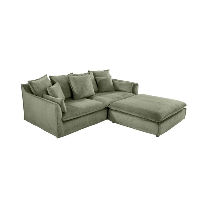 Canapé droit et pouf KALIA en tissu côtelé vert
