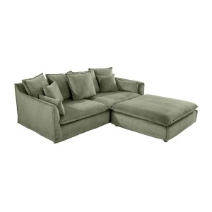 Canapé droit et pouf KALIA en tissu côtelé vert