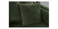 Zoom sur les coussins du canapé droit KALIA en velours vert foncé