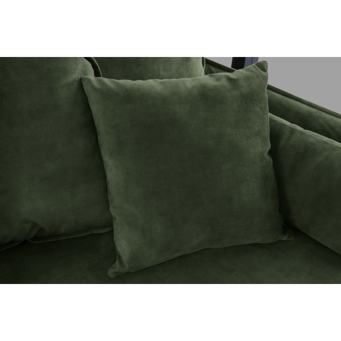 Zoom sur les coussins du canapé droit KALIA en velours vert foncé