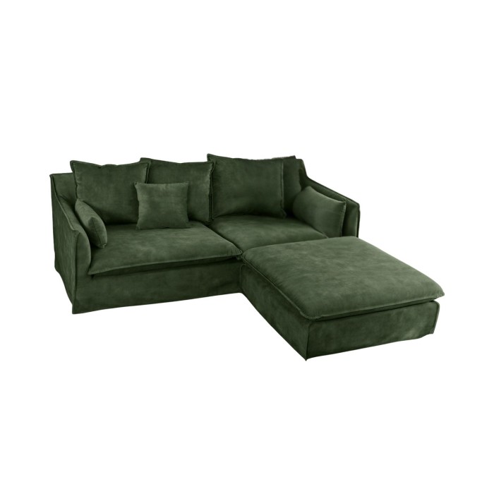 Canapé droit et pouf KALIA en velours vert foncé