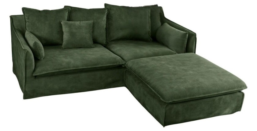 Canapé droit et pouf KALIA en velours vert foncé