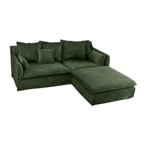 Canapé droit et pouf KALIA en velours vert foncé