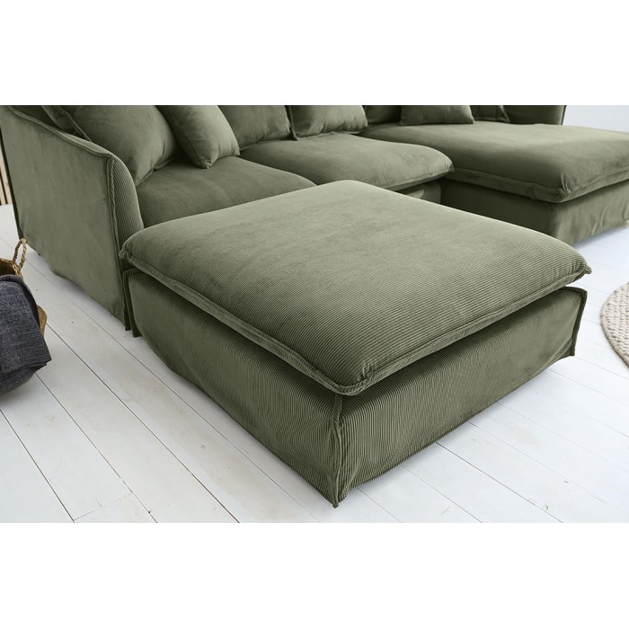 Pouf KALIA en tissu côtelé vert vu de loin