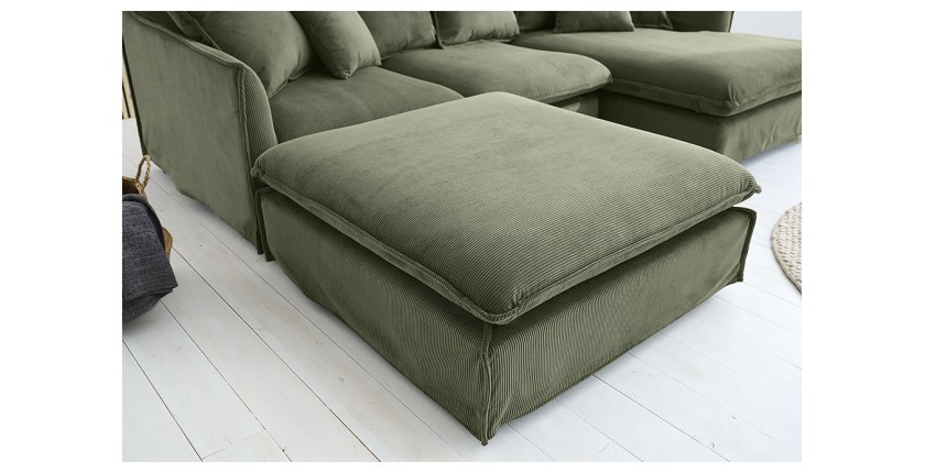 Pouf KALIA en tissu côtelé vert vu de loin