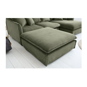 Pouf KALIA en tissu côtelé vert vu de loin