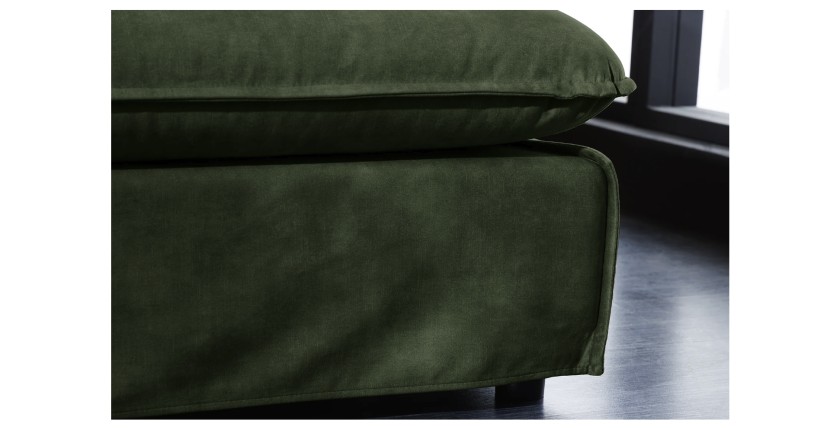 Zoom sur la tranche du pouf KALIA en velours vert foncé
