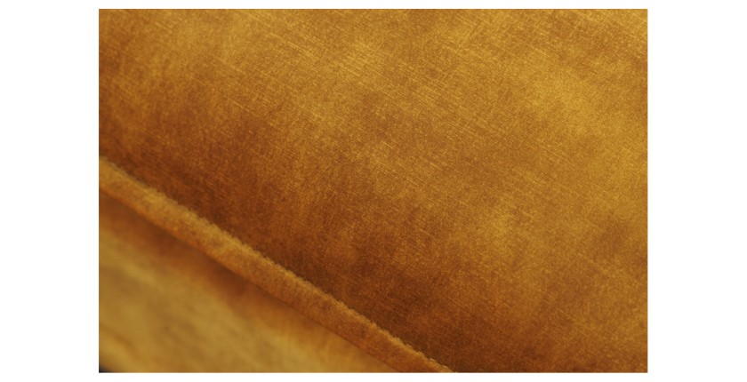 Zoom sur la texture du pouf KALIA en velours jaune moutarde