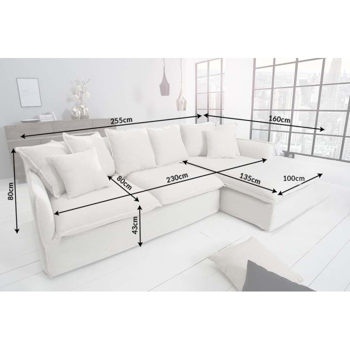 Dimensions du canapé d'angle KALIA en tissu bouclette gris