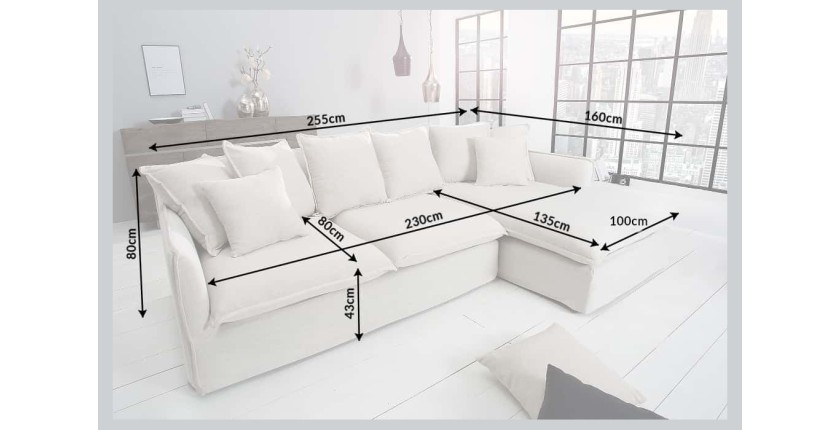 Dimensions du canapé d'angle KALIA en tissu bouclette gris