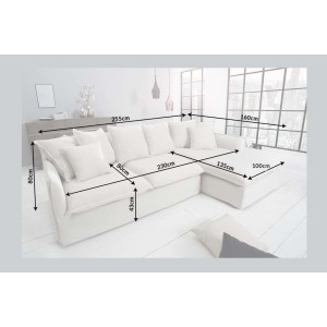 Dimensions du canapé d'angle KALIA en tissu bouclette gris