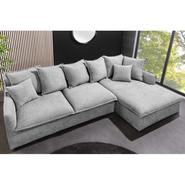 Canapé d'angle KALIA en tissu bouclette gris
