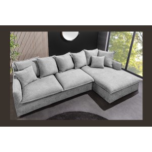 Canapé d'angle KALIA en tissu bouclette gris