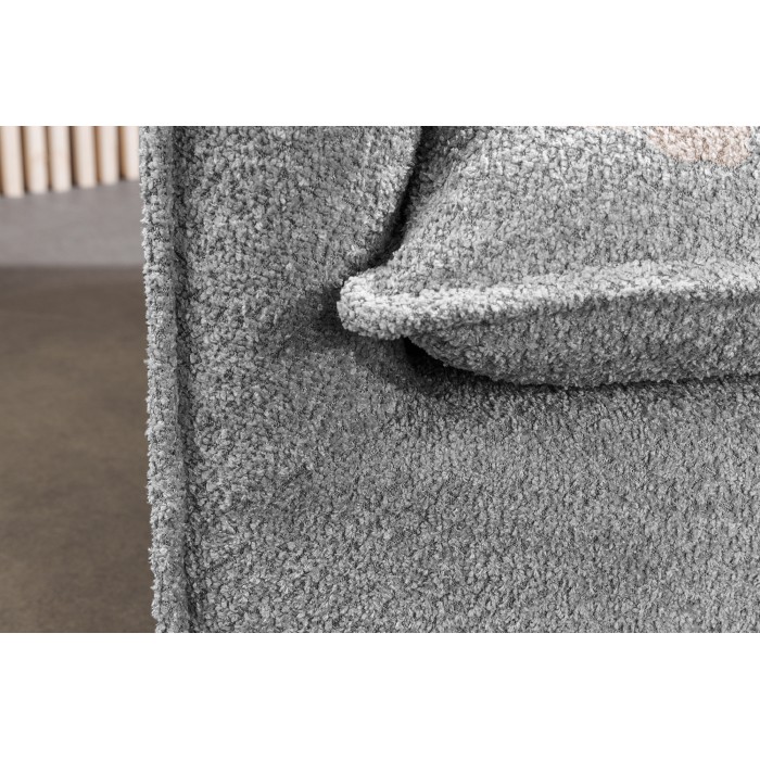 Zoom sur la structure du canapé d'angle KALIA en tissu bouclette gris