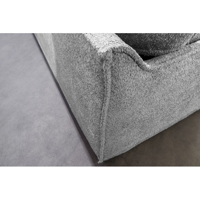 Zoom sur l'arrière du canapé d'angle KALIA en tissu bouclette gris