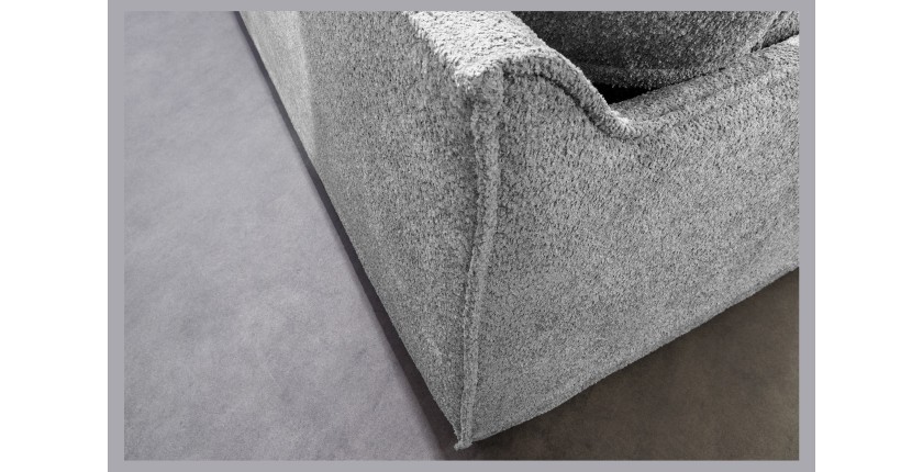 Zoom sur l'arrière du canapé d'angle KALIA en tissu bouclette gris