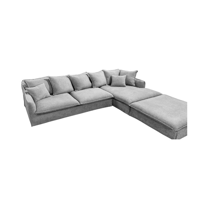 Ecksofa KALIA – Schlingenstoff grau – 4 Sitzer – Rechte Ecke