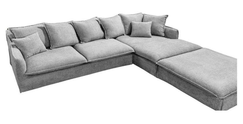 Canapé d'angle et pouf KALIA en tissu bouclette gris