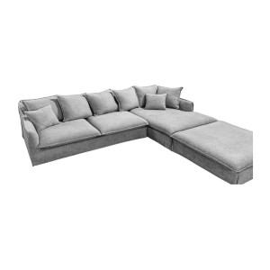 Canapé d'angle et pouf KALIA en tissu bouclette gris