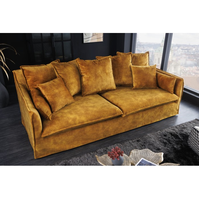 Ecksofa KALIA – Senfgelb – 4 Sitzer – wechselbarer Winkel – aus Samt – zeitgenössisch