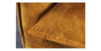 Zoom sur l'assise du canapé droit KALIA en velours jaune moutarde