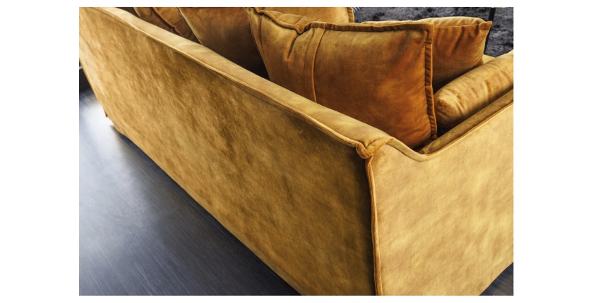 Zoom sur l'arrière du canapé droit KALIA en velours jaune moutarde