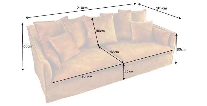 Dimensions du canapé droit KALIA en velours jaune moutarde