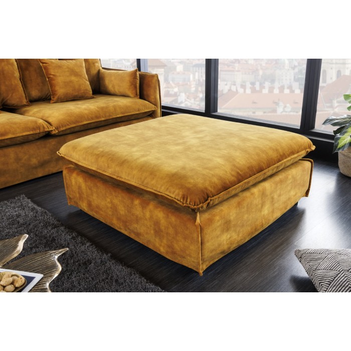 Ecksofa KALIA – Senfgelb – 4 Sitzer – wechselbarer Winkel – aus Samt – zeitgenössisch