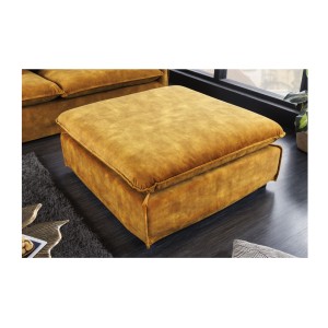 Pouf KALIA en velours jaune moutarde