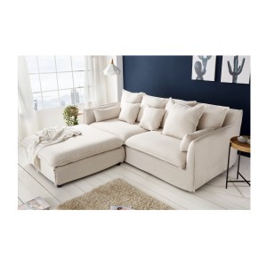 Canapé droit et pouf KALIA blanc mis en situation